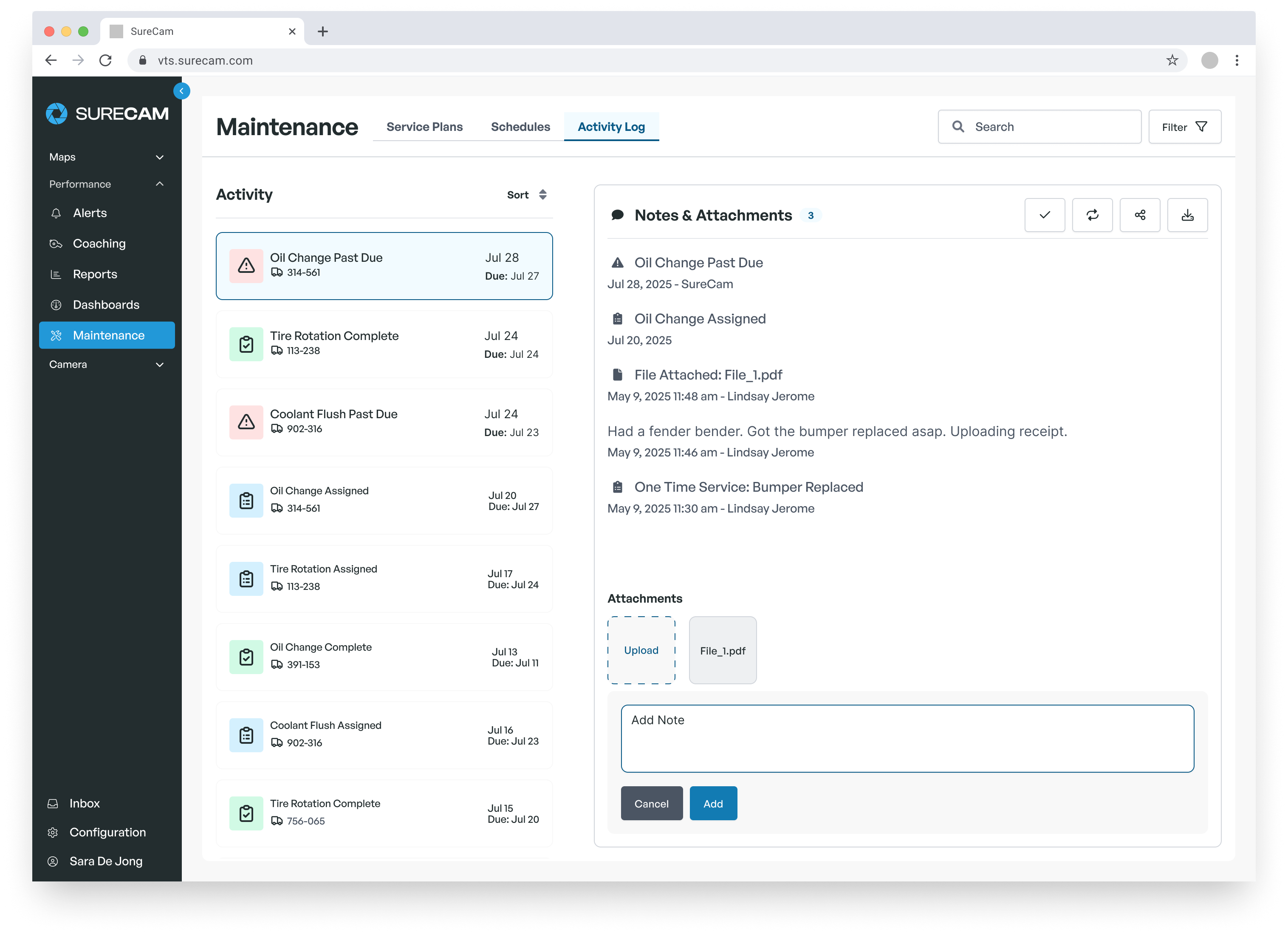 Maintenance » Activity Log