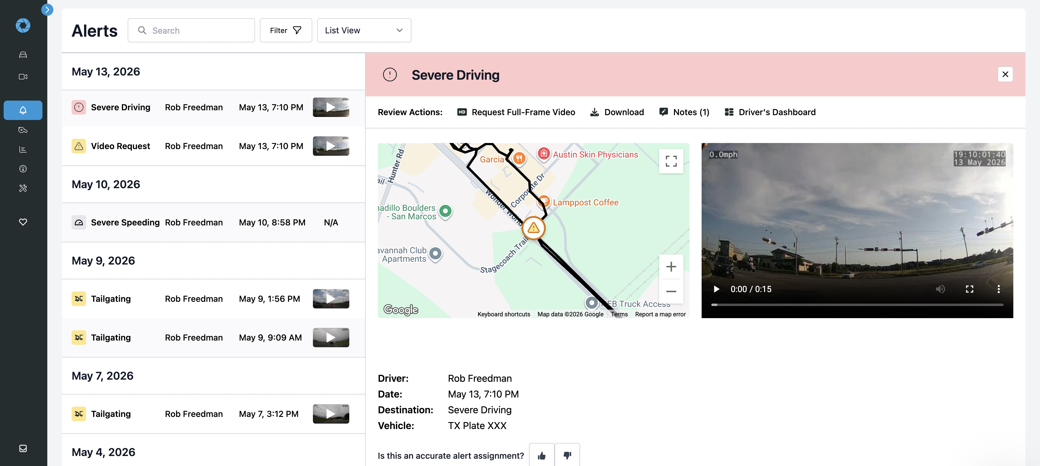 Severe Driving Alert In SureCam 2026